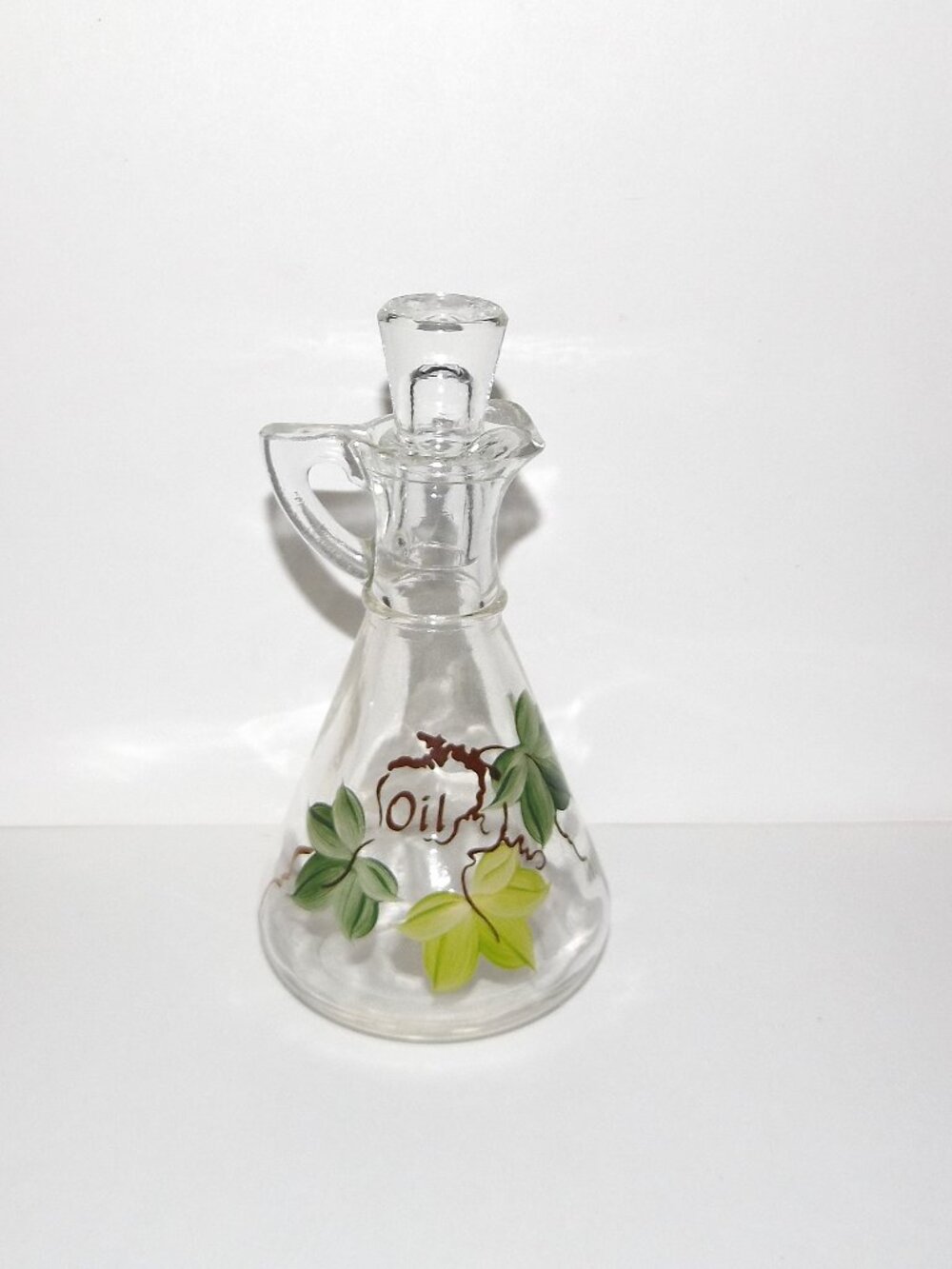Mid-Century Hand Painted Hazel Atlas Gay Fad Clear Glass Oil Cruet w/Stopper